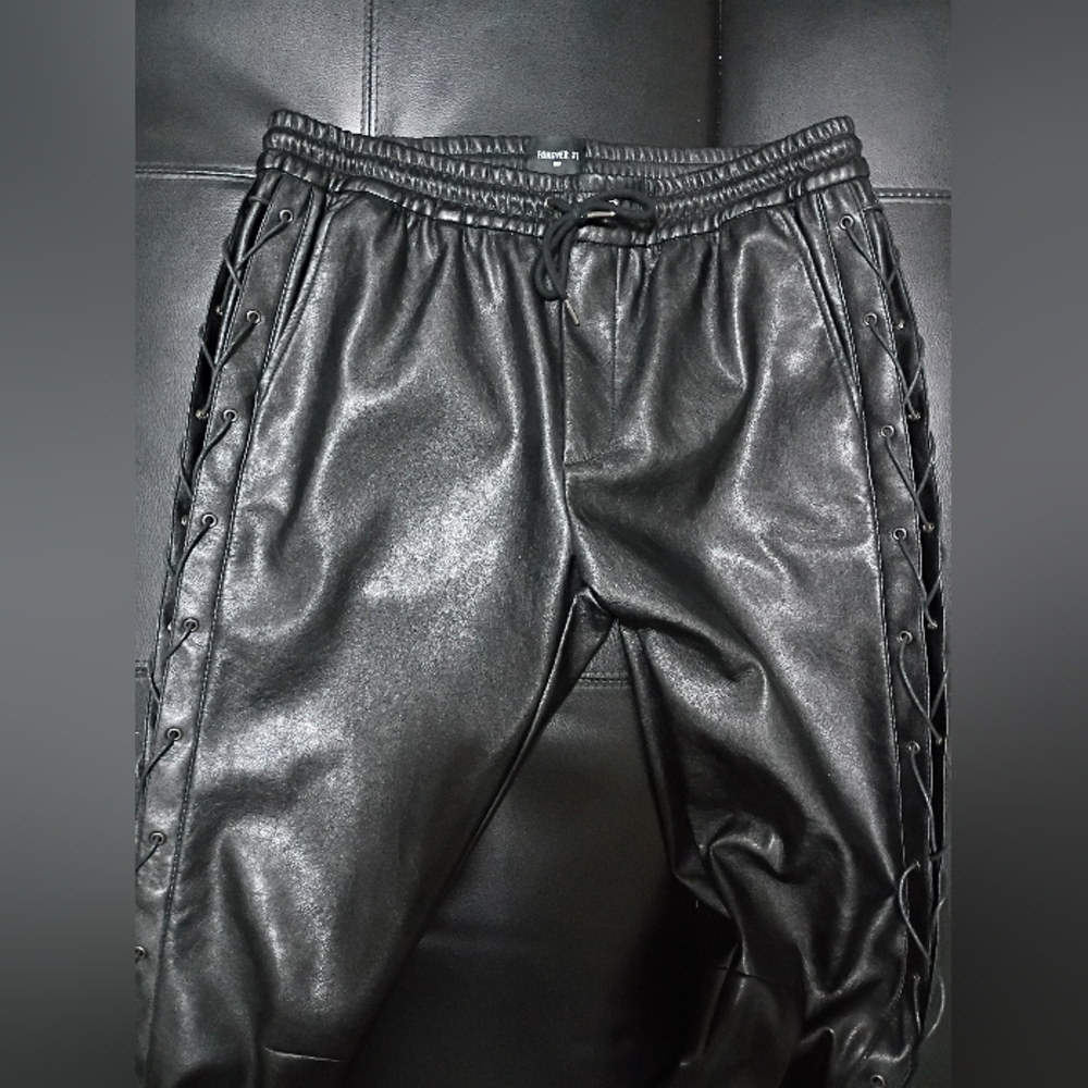 Forever 21 Black Faux Leather Jogger Pants XL